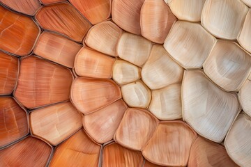 Circular pattern of nested, natural fiber plates, in warm earthy tones