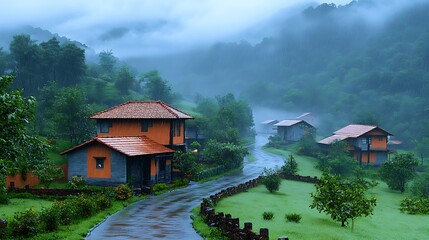 Scenic Rainy Day In Western Ghats Mountain Village High Resolution Photo