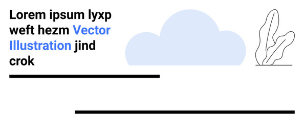 Abstract blue cloud, black lines, placeholder text, and organic plant outline form a minimalist layout. Ideal for web design, branding, presentations, digital marketing, blogs education simple