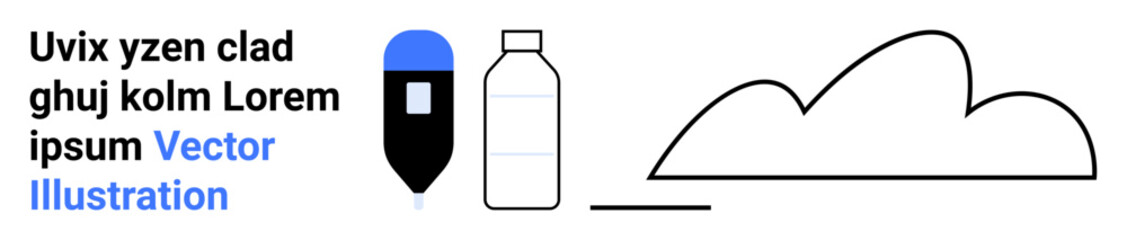 Cloud line art, dropper, water bottle. Ideal for technology, environment, sustainability, data storage, cloud services, water conservation simple landing page
