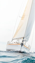 Fototapeta premium Luxury yacht sailing in open sea - vertical panoramic view for nautical design