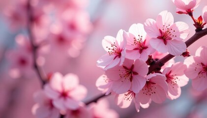 Obraz premium Delicate pink cherry blossoms, full bloom, intricate branches , background, petals, design