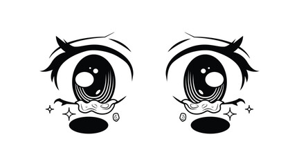 Cute crying anime eyes expression illustration isolated