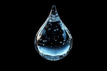A single, glistening droplet of water, suspended in darkness, showcases its purity and translucence.
