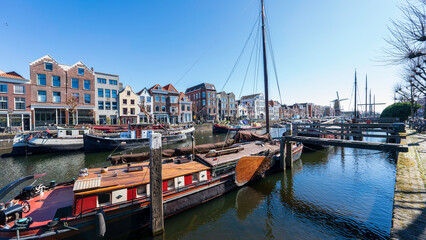 Picturesque view of Voorhaven Street in Delfshaven, Rotterdam, Netherlands