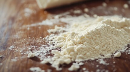 Whey Protein Powder Spread Across Wooden Countertop