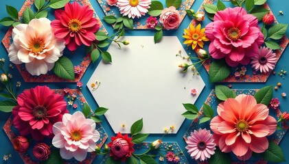 Obraz premium Intricate floral bouquets within hexagons, vibrant hues , nature, colorful