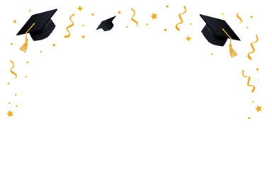 Graduation Cap and Confetti Border – Editable Vector Frame with Transparent Background