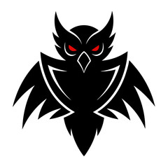 Fototapeta premium Mystical Silhouette Owl: A captivating design of a night owl stands out as a symbol of knowledge and wisdom, radiating mystery with piercing red eyes. The bird.