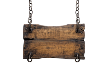 Rustic Wooden Sign Hanging on Chains Blank Template for Your Message