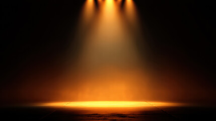 Dramatic spotlight illuminates a darkened stage, creating an atmospheric and theatrical setting, perfect for highlighting a performance or special presentation.