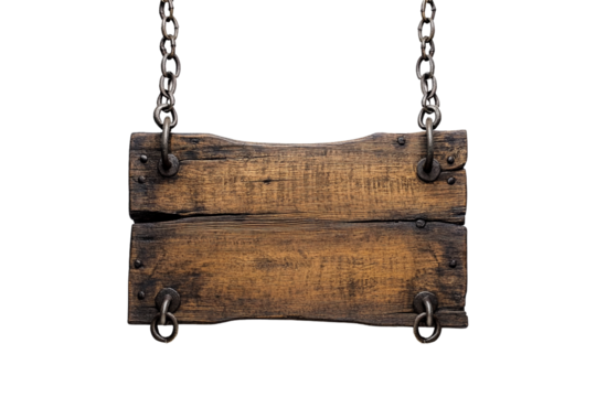 Rustic Wooden Sign Hanging on Chains Blank Template for Your Message