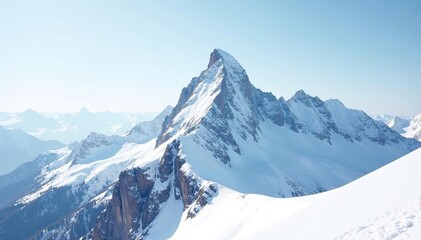 Obraz premium Snow-covered mountain peak, pristine white backdrop, glacial, ice