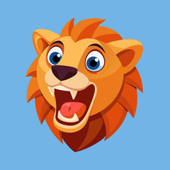 Obraz premium Roaring Lion Portrait: A vibrant cartoon lion face, showcasing a bold, expressive roar, ready to captivate with its playful energy and whimsical appeal.