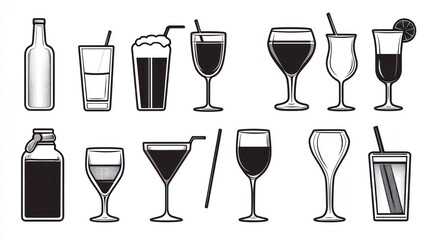 Variety of Cocktail Glasses & Bottles