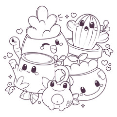 Hand drawn coloring book illustration