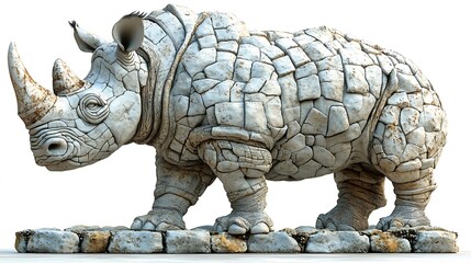 Fototapeta premium Stone Rhinoceros Statue High Resolution Photo Depicting Wildlife And Sculpture Art Beautifully Detailed