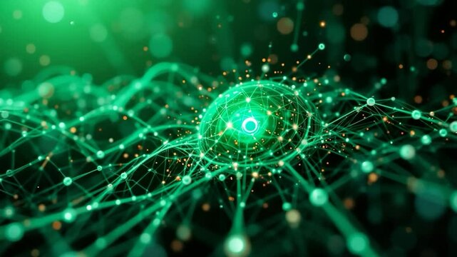 Abstract network illustration glowing green complex interconnection technology model