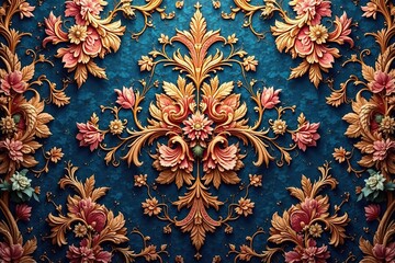 Intricate woven floral damask, elegant scrolls , print, home decor