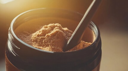 Whey Protein Container with Scoop Inside