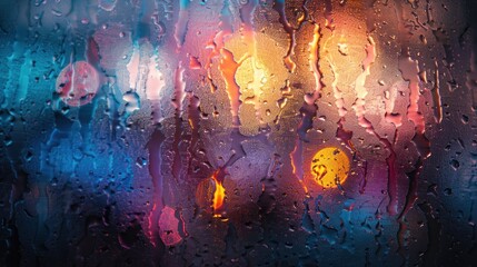 Fototapeta premium City lights reflected through a rainy window