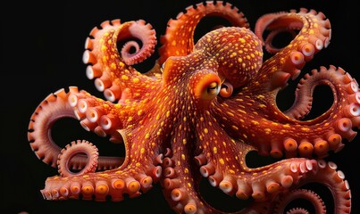 kraken octopus wallpaper underwater animal with full color and plain black background Generate AI
