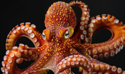 Obraz premium kraken octopus wallpaper underwater animal with full color and plain black background Generate AI