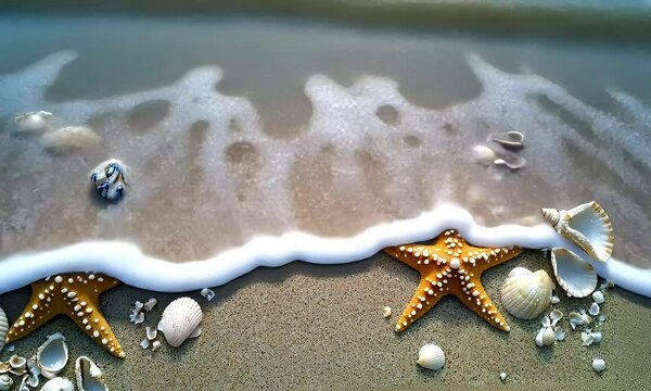 Relaxing Seascape with Starfish and Seashells: A Coastal Getaway Visual