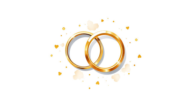 Golden Matrimony: Watercolor Painting of Wedding Rings on White Background