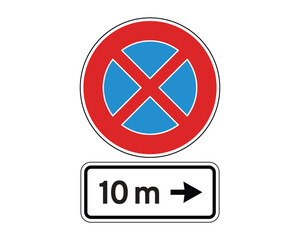 No Parking Road Sign with 10-Meter Right Restriction – High Quality Vectorial Stock Image