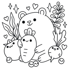 Hand drawn coloring book illustration