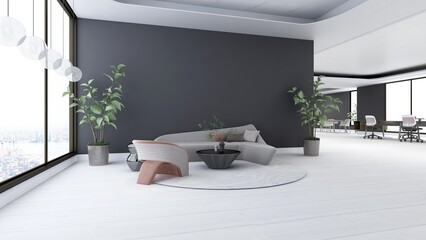 office wooden lobby waiting room for company wall logo mockup