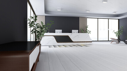 office front desk or receptionist room with wooden design interior