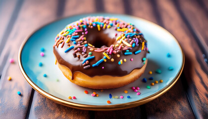 delicious donut with chocolate icing and colorful sprinkles perfect treat