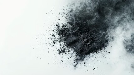 Abstract shot of black powder explosion on white background