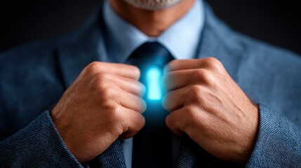 A man in a suit safeguards personal data through a secure virtual network, a symbol of modern cybersecurity efforts.