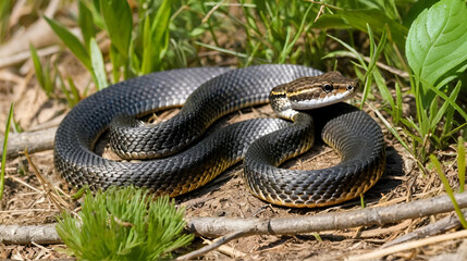 Obraz premium Vipera berus nikolskii - forest-steppe adder in natural habitat