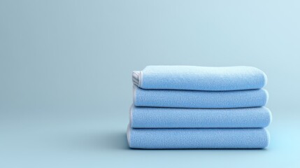 Soft Blue Towels Stacked Neatly on a Light Blue Background for Relaxation