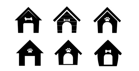 Dog house or doghouse kennel flat vector icon for pet apps and websites,Black silhouette dog animal house vector illustration