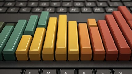 Colorful financial data visualizations shown on a keyboard, representing market analysis and trading - market graphs numbers
