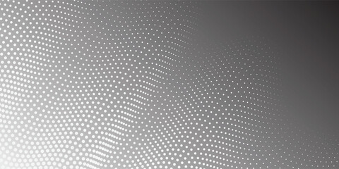 Abstract halftone background with wavy surface made of white dots on gray modern dots background modern