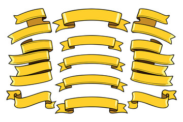 Various yellow ribbon banner designs for adding style to your web and graphic projects icon set
