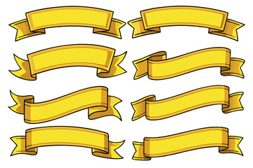 yellow ribbons in different shapes for design and advertising uses icon set
