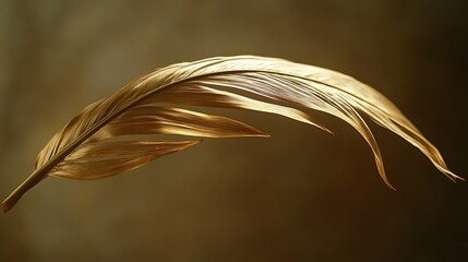 Detailed close-up of a golden-hued bird feather.