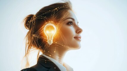 Woman with glowing lightbulb idea, creative concept