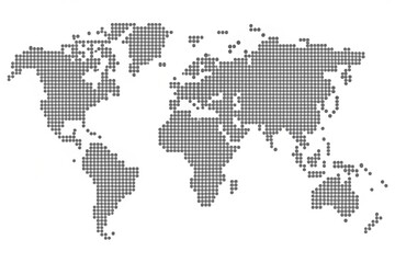 world map with grey dots, highlighting global continents in a minimalistic and stylish design