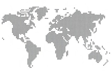 Abstract grey dotted world map vector design with continents represented by dots, offering a clean and digital global view