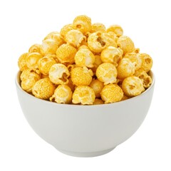 Bowl full of cheese popcorn isolated on white background