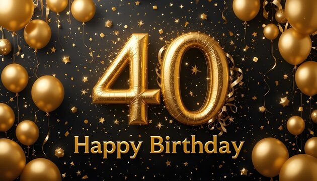 Luxurious gold 3D "Happy 40th Birthday" celebration background design.