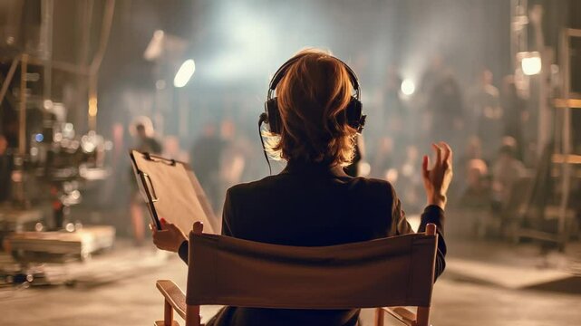 Film director reviewing script on set